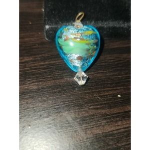 Art Glass Blue Green Heart Pendant